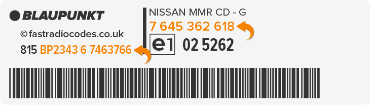 Nissan Blaupunkt Radio Code Serial Label | BP